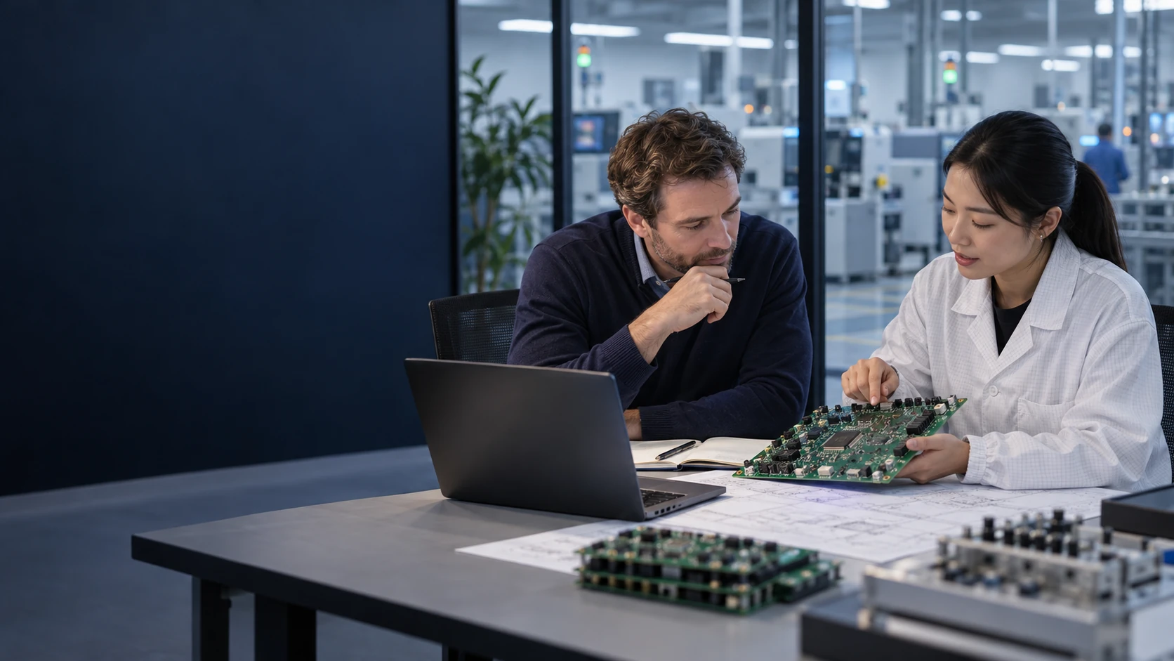 Illustrative project discussion between an engineer and a colleague about a PCB